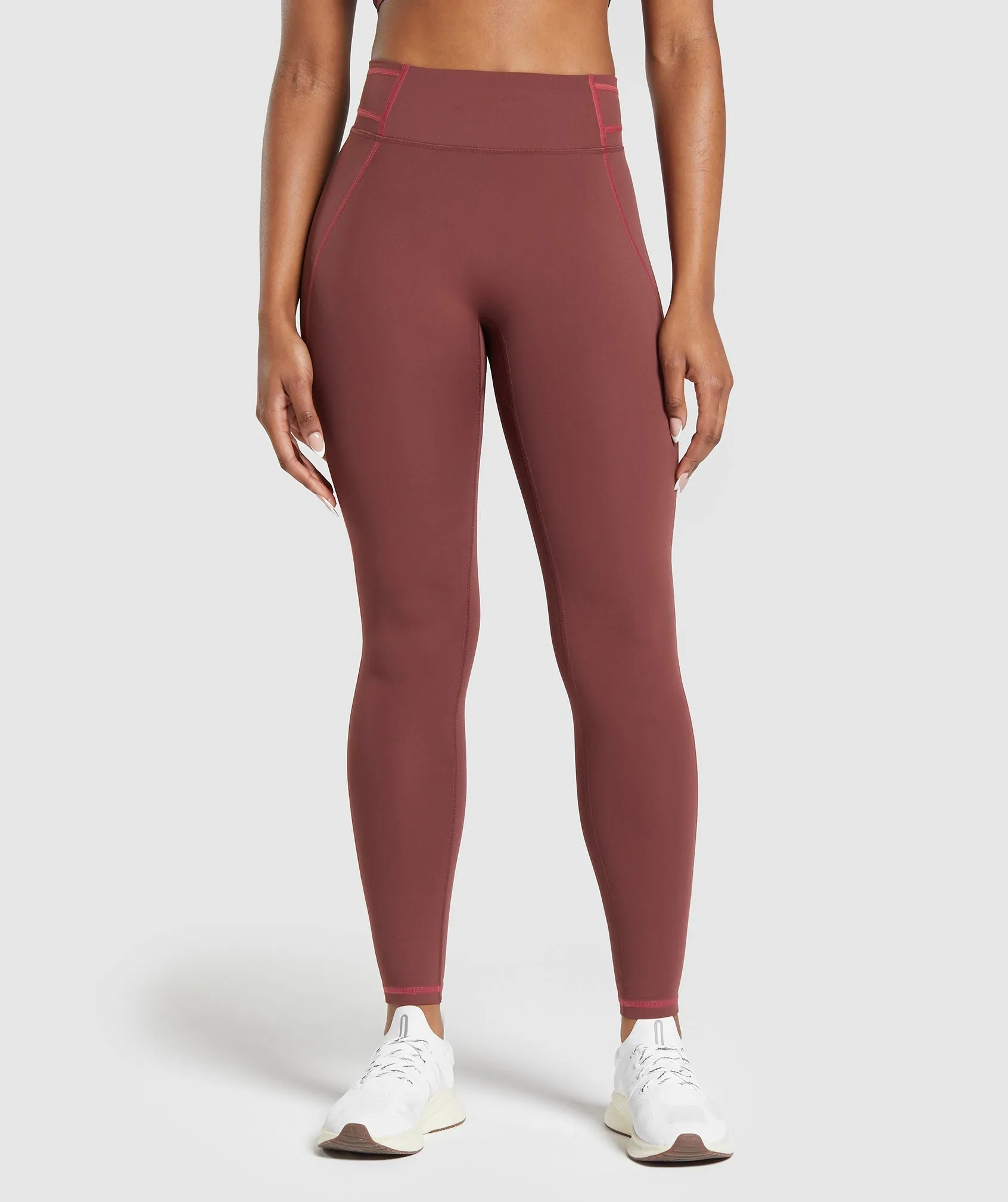 Gymshark Stitch Feature Leggings - Burgundy Brown