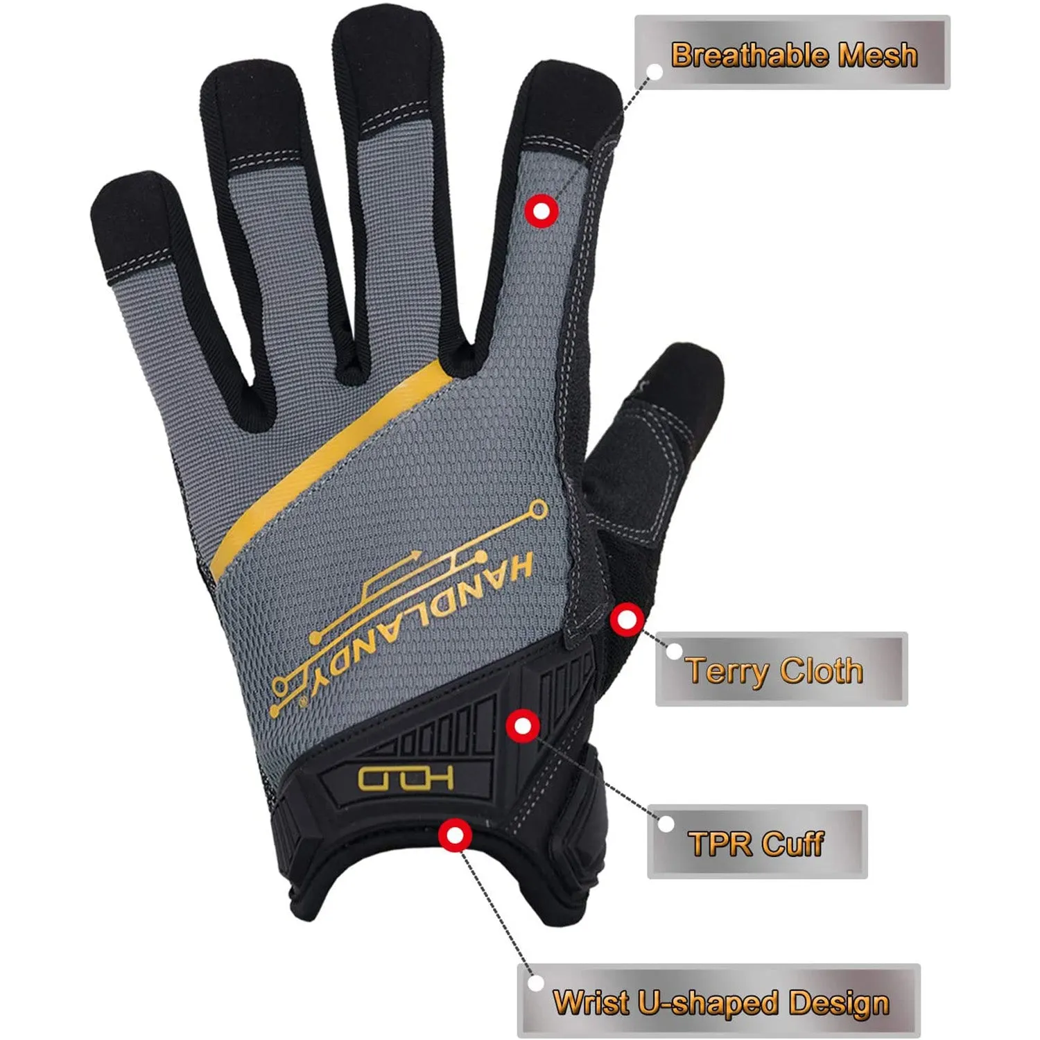 Handlandy Anti Slip Mechanic Gloves Synthetic Leather Palm 6082