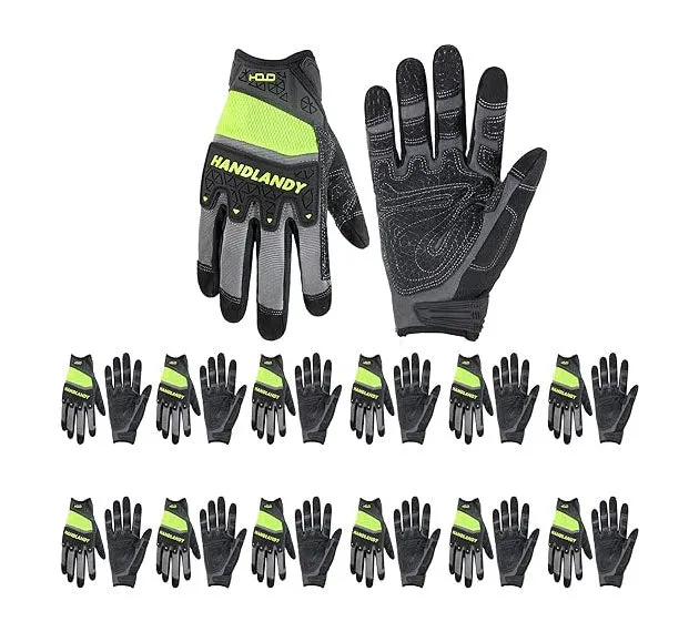 HANDLANDY Grip Work Gloves with TPR Impact Reducing Safety Working Gloves Bulk, Mechanic Gloves for Men (12 Pairs )