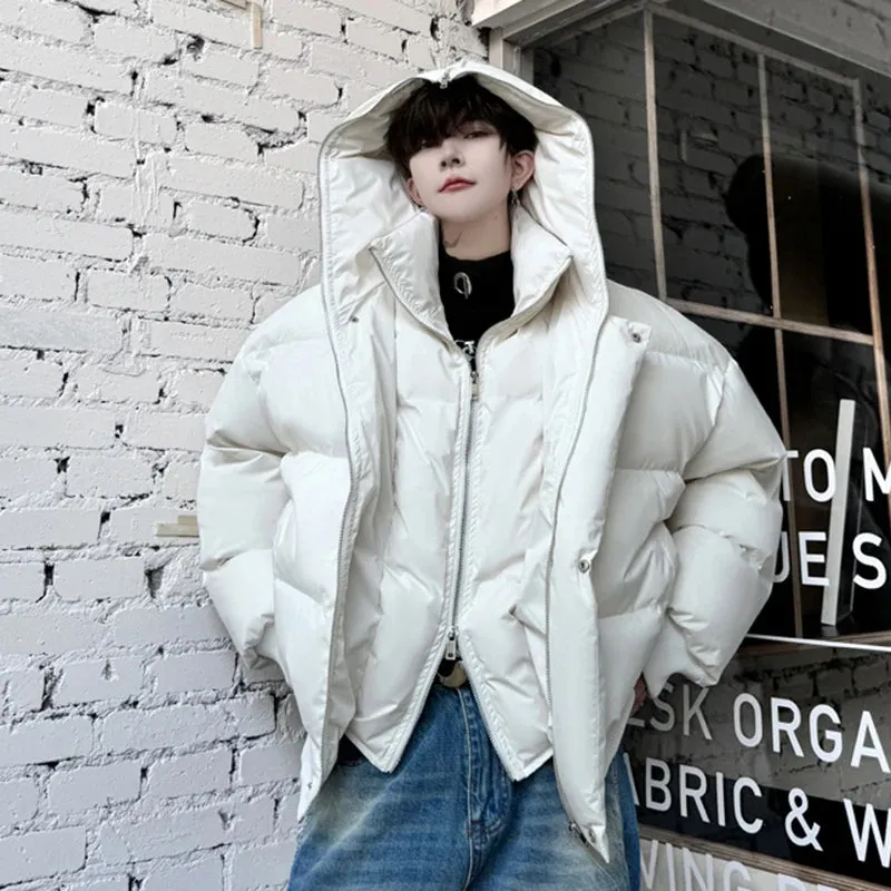 Hooded Fake Two-piece Zipper Parka