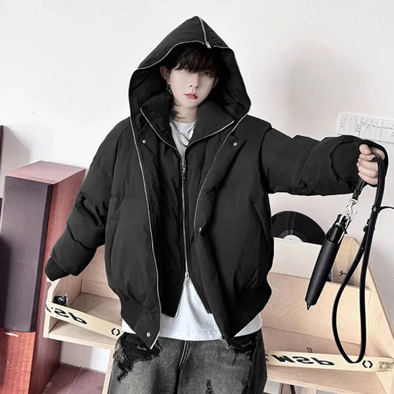 Hooded Fake Two-piece Zipper Parka