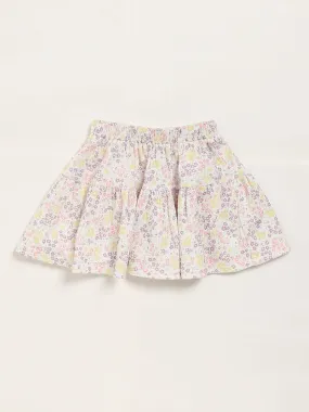 HOP Kids Floral Print White Pleated Skirt