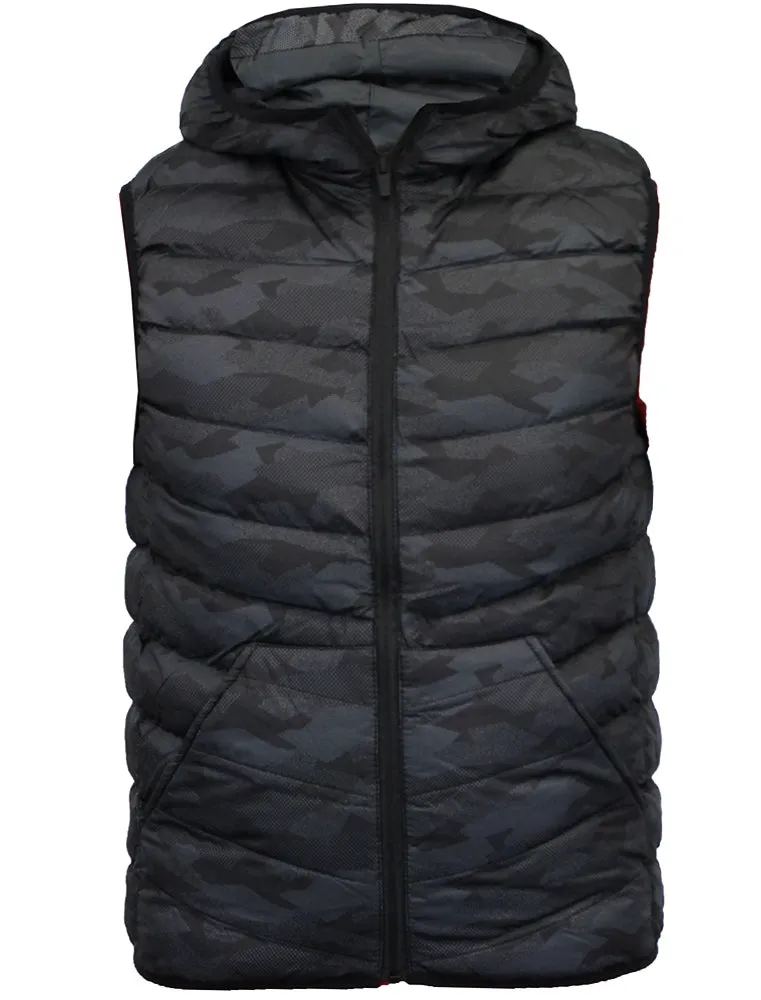 Hugo Camo Printed Puffer Gilet with Hood in Black