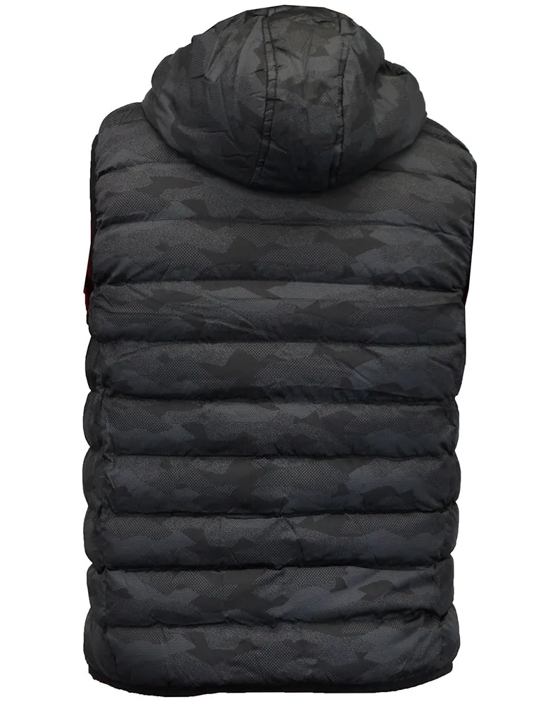 Hugo Camo Printed Puffer Gilet with Hood in Black