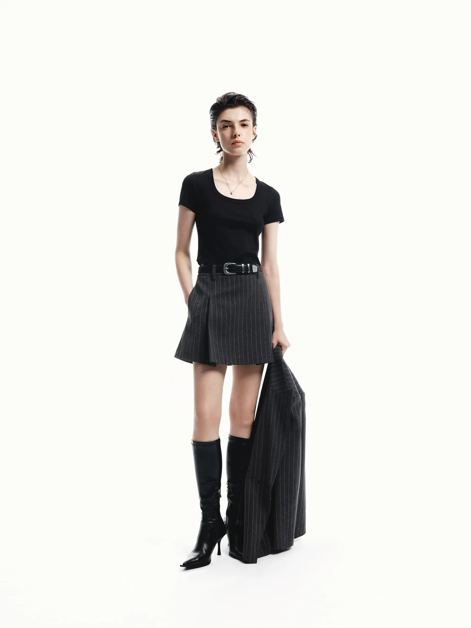 Include Belt Pinstripe Skirt