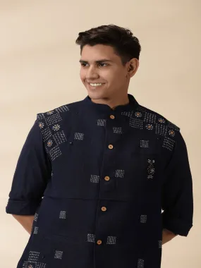 Indigo Khadi Men Nehru Jacket