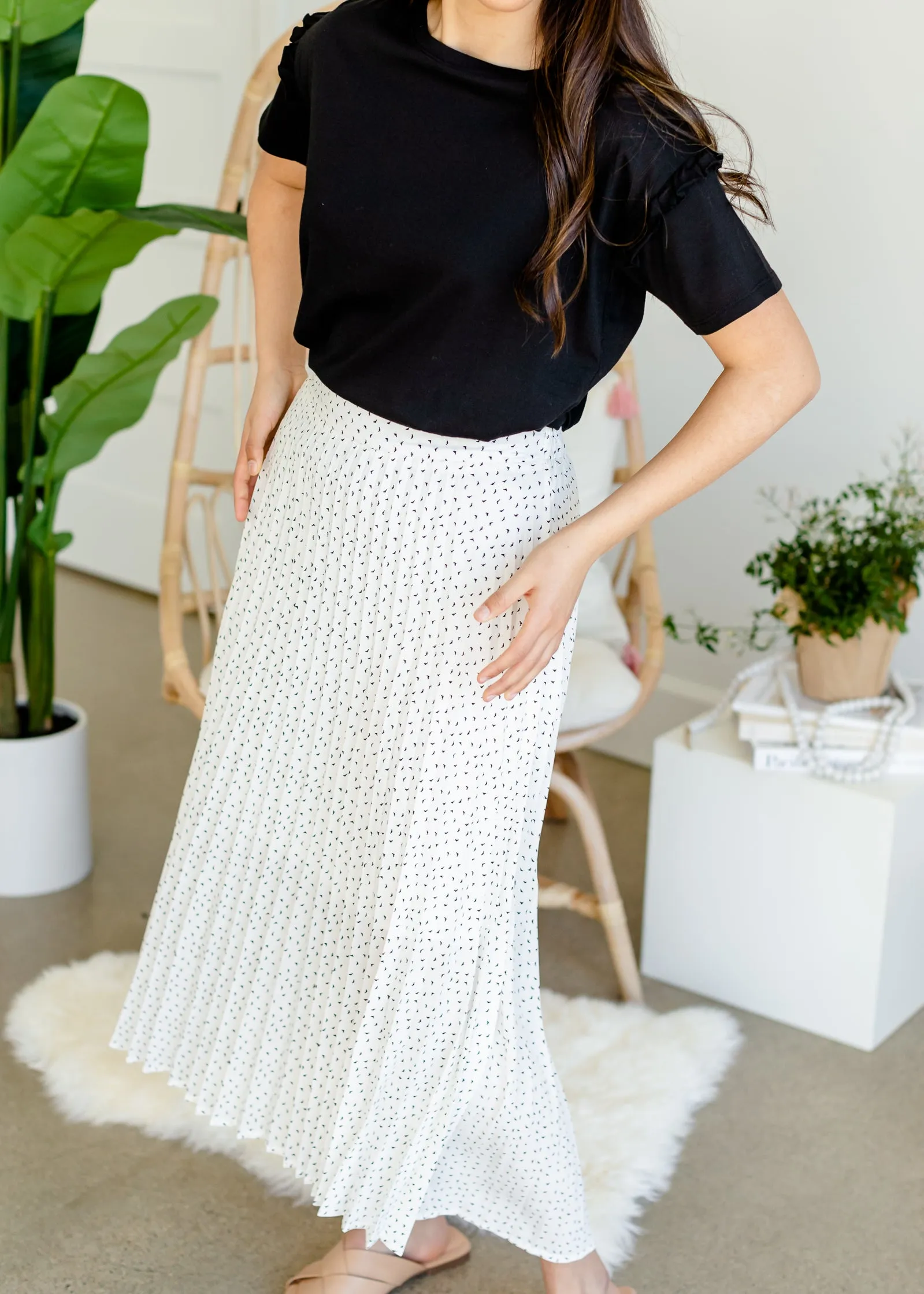 Ivory Abstract Pleated Skirt - FINAL SALE