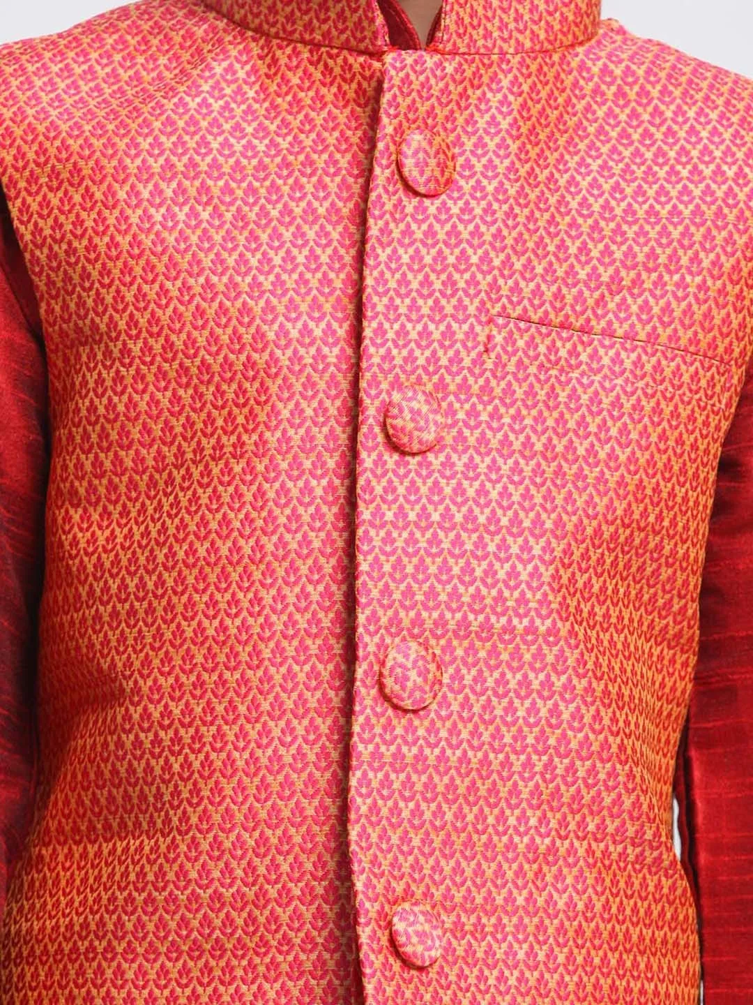 Jashvi Boys Pink & Orange Woven Design Nehru Jacket