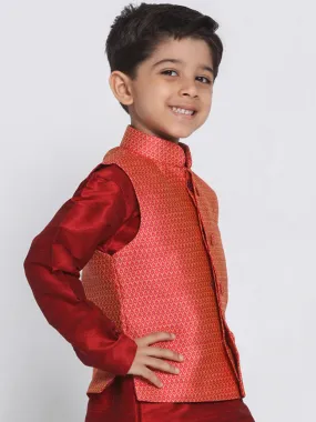 Jashvi Boys Pink & Orange Woven Design Nehru Jacket