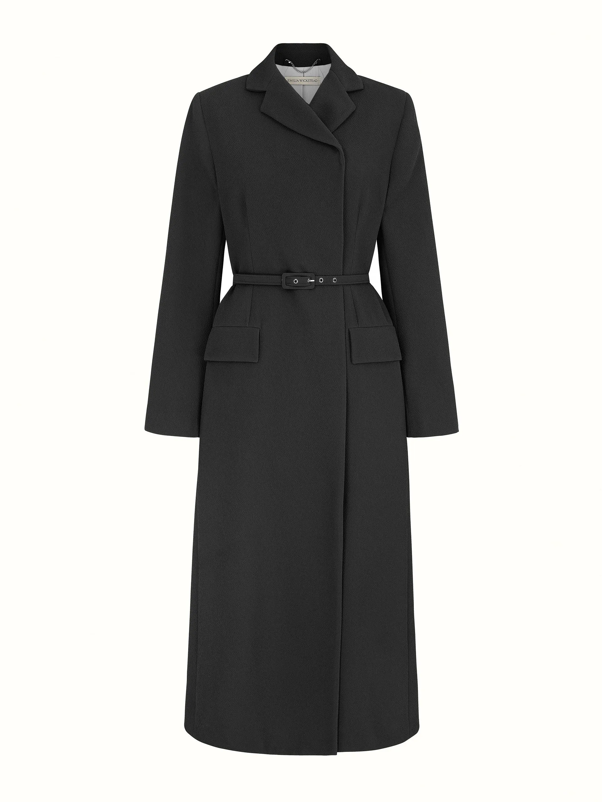 Kalonice wrap coat dress in black double crepe