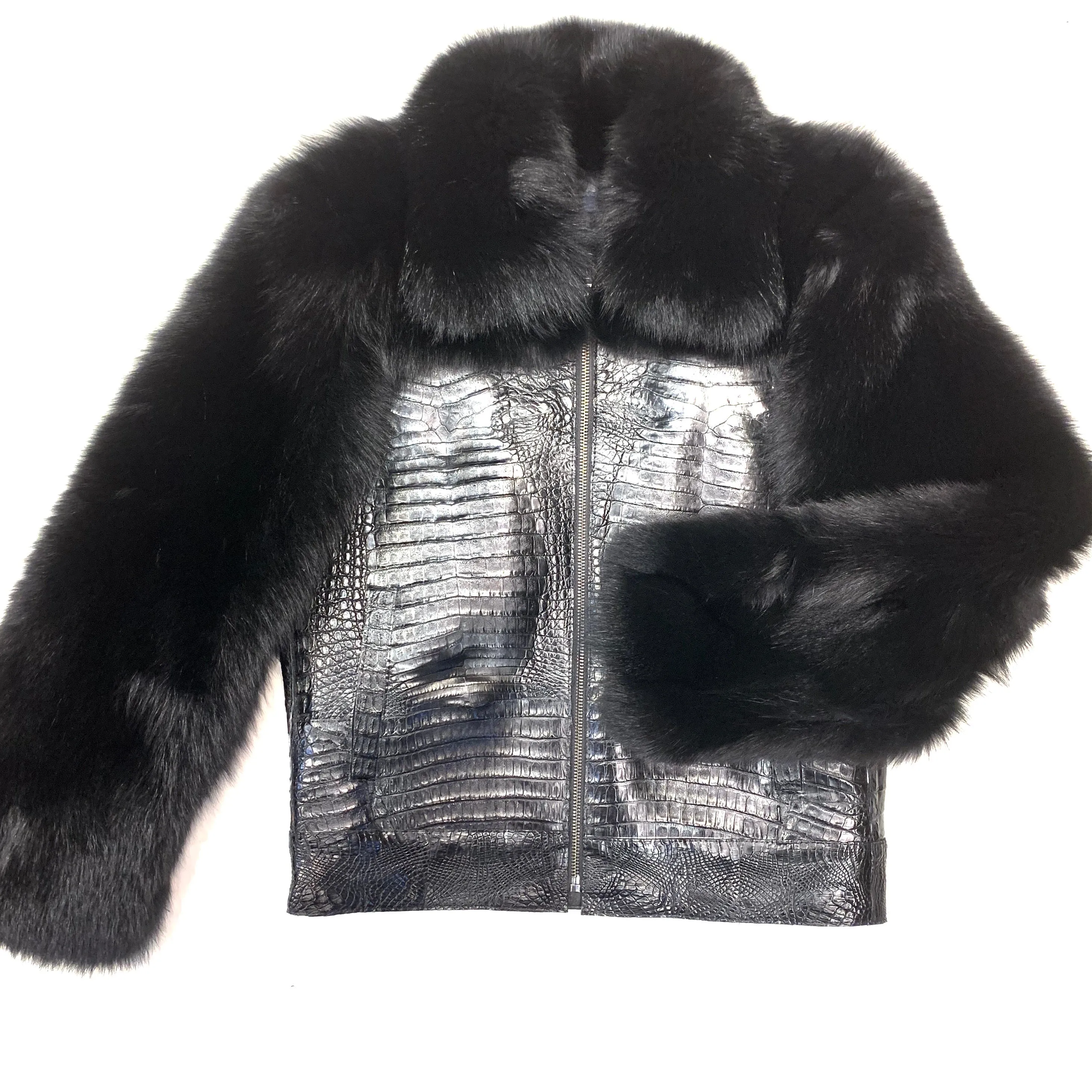 Kashani Black All Over Alligator Fox Sleeve Jacket