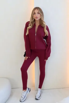 Kayla burgundy bomber jacket and seamless legging set