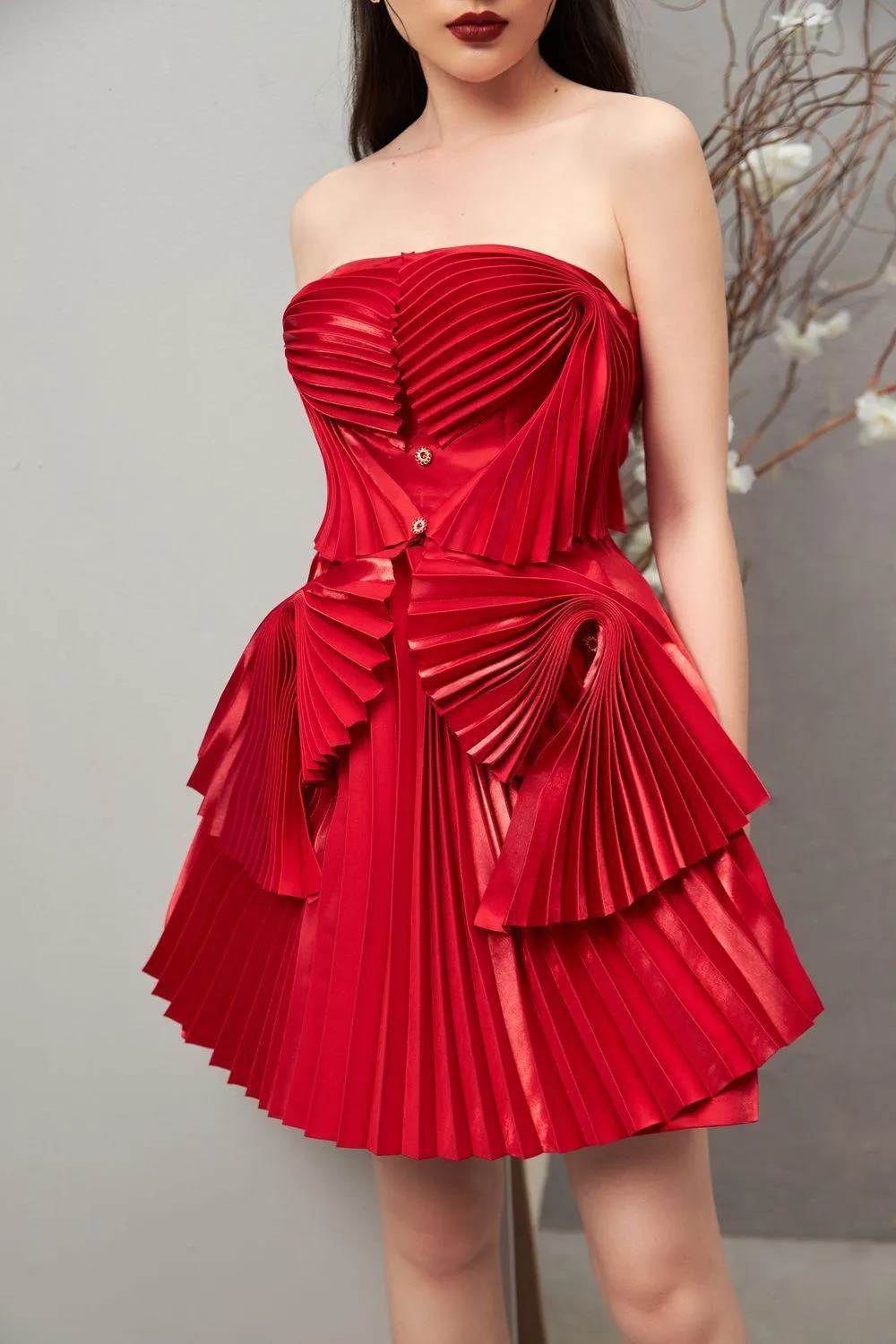 Kelsey Strapless Pleated Taffeta Mini Dress