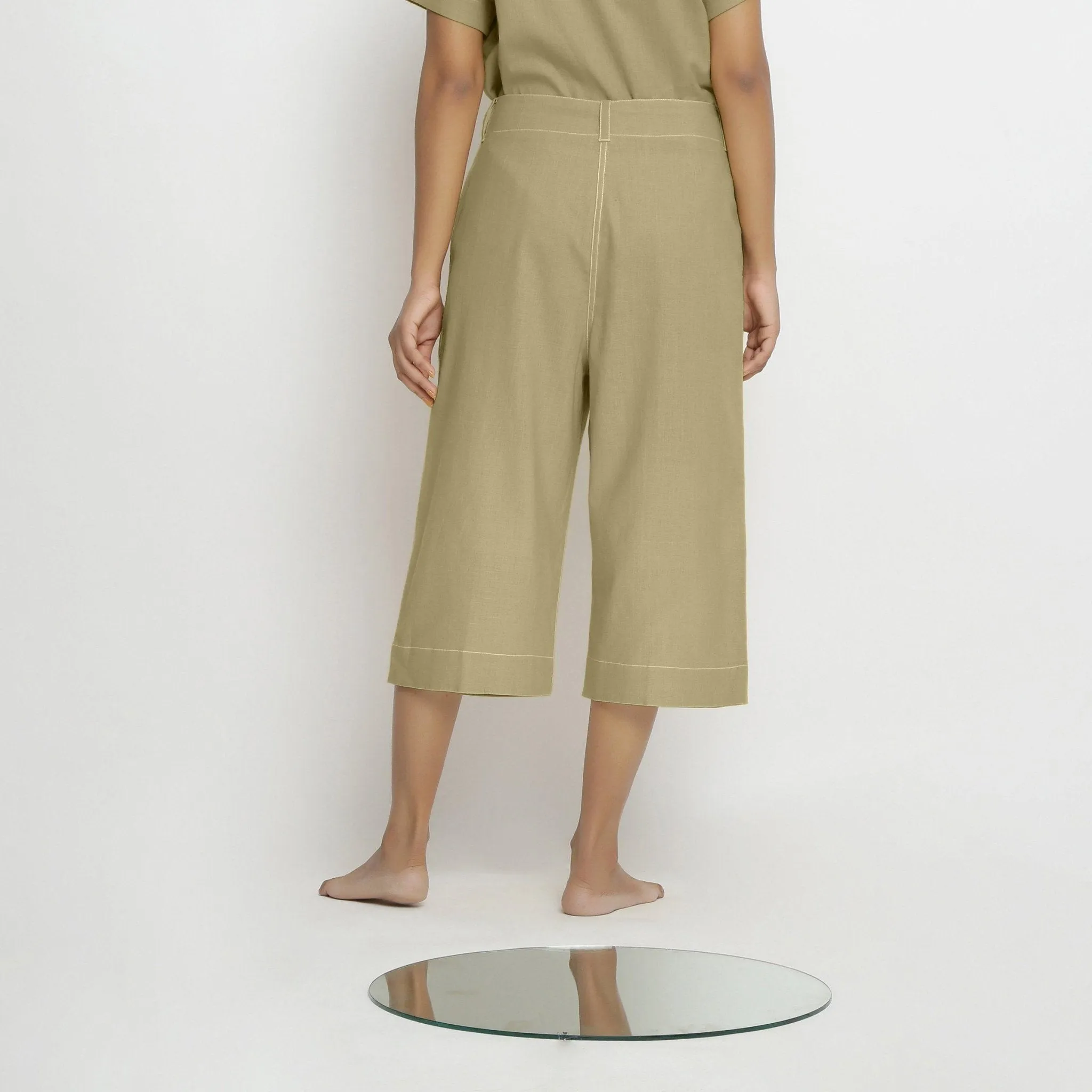 Khakhi Green Handspun Cotton Mid-Rise Culottes