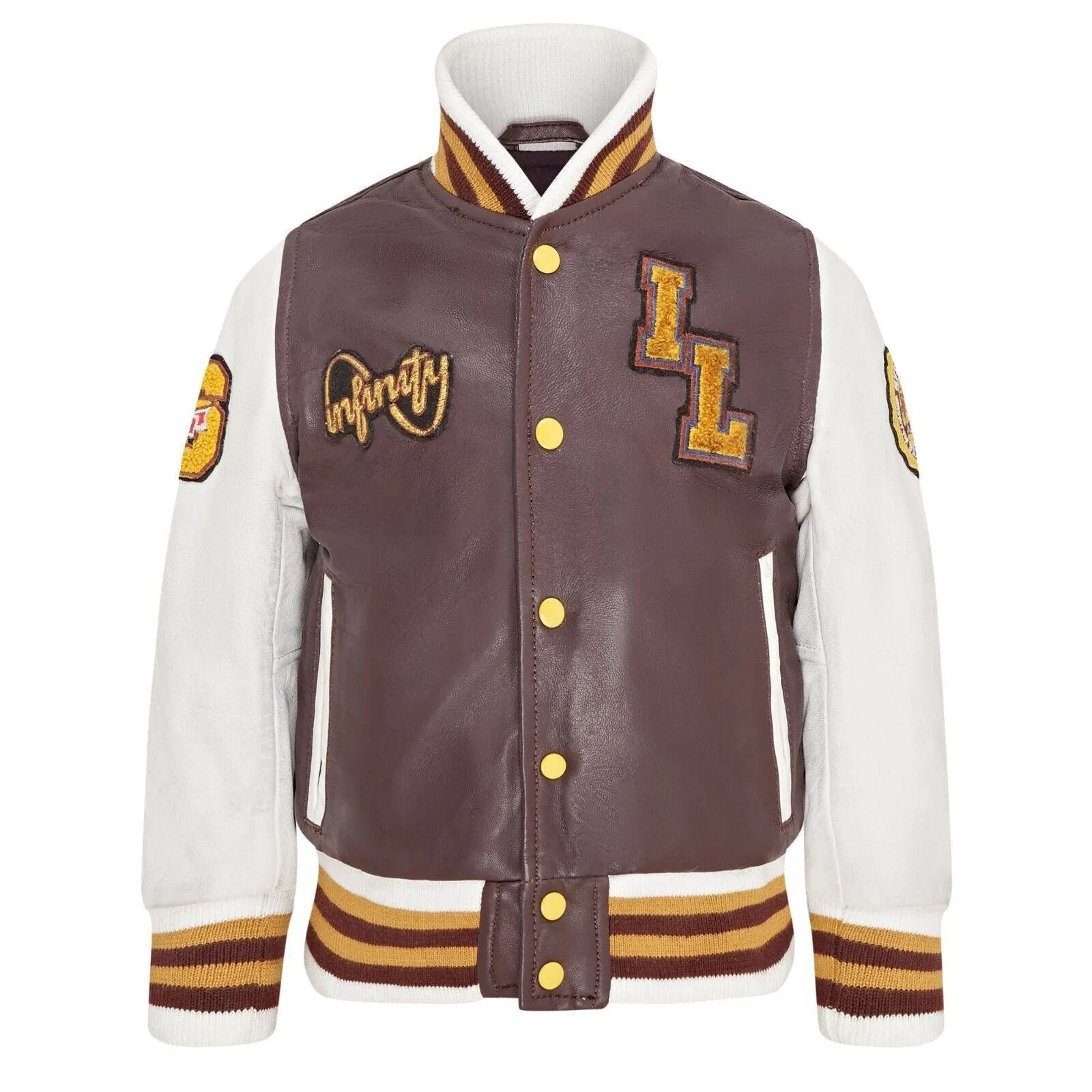 Kids Burgundy Genuine Leather Bomber Jacket Baseball Letterman Coat