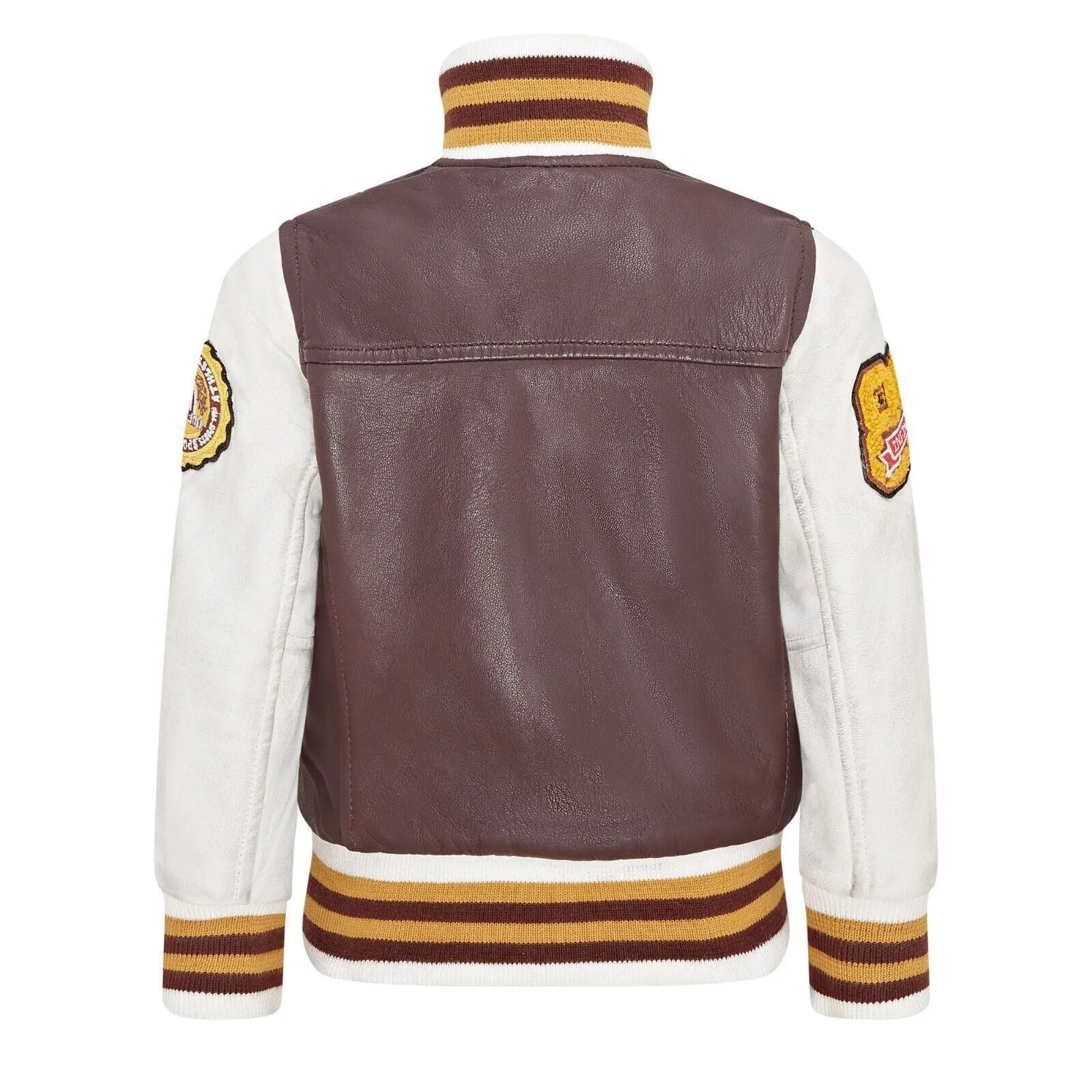 Kids Burgundy Genuine Leather Bomber Jacket Baseball Letterman Coat