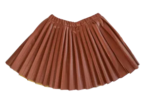 KIPP COGNAC LEATHER PLEATED SKIRT