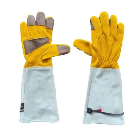 Leather Extended Thick Gardening Gloves Welder Work Gloves, Specification: Gold White L