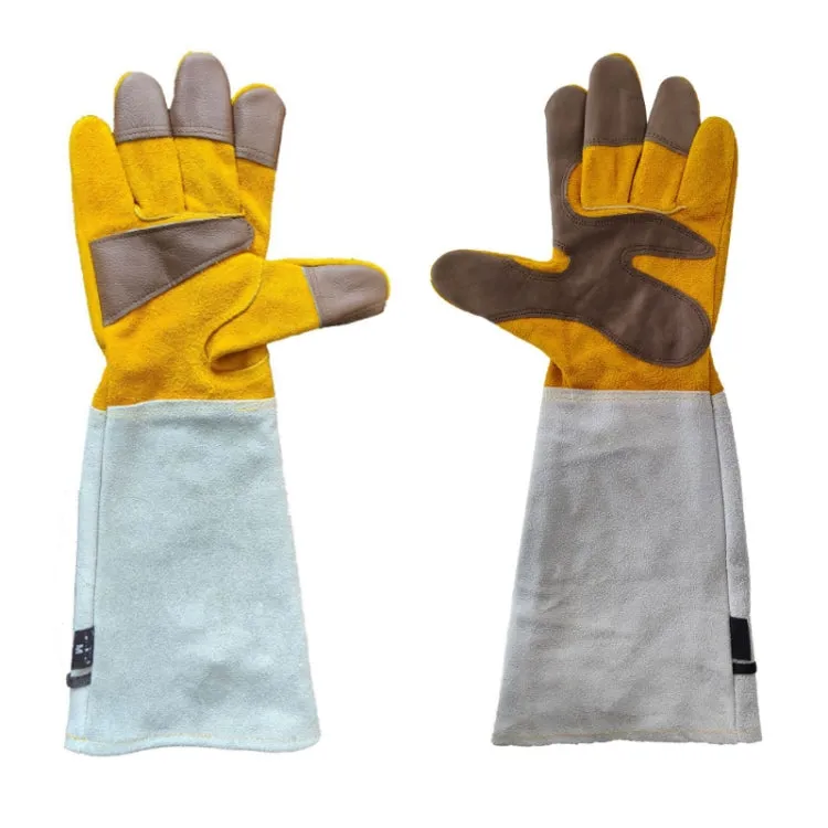 Leather Extended Thick Gardening Gloves Welder Work Gloves, Specification: Gold White L