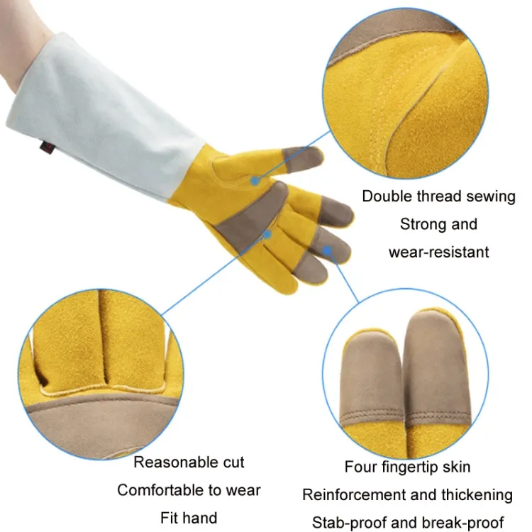 Leather Extended Thick Gardening Gloves Welder Work Gloves, Specification: Gold White XL