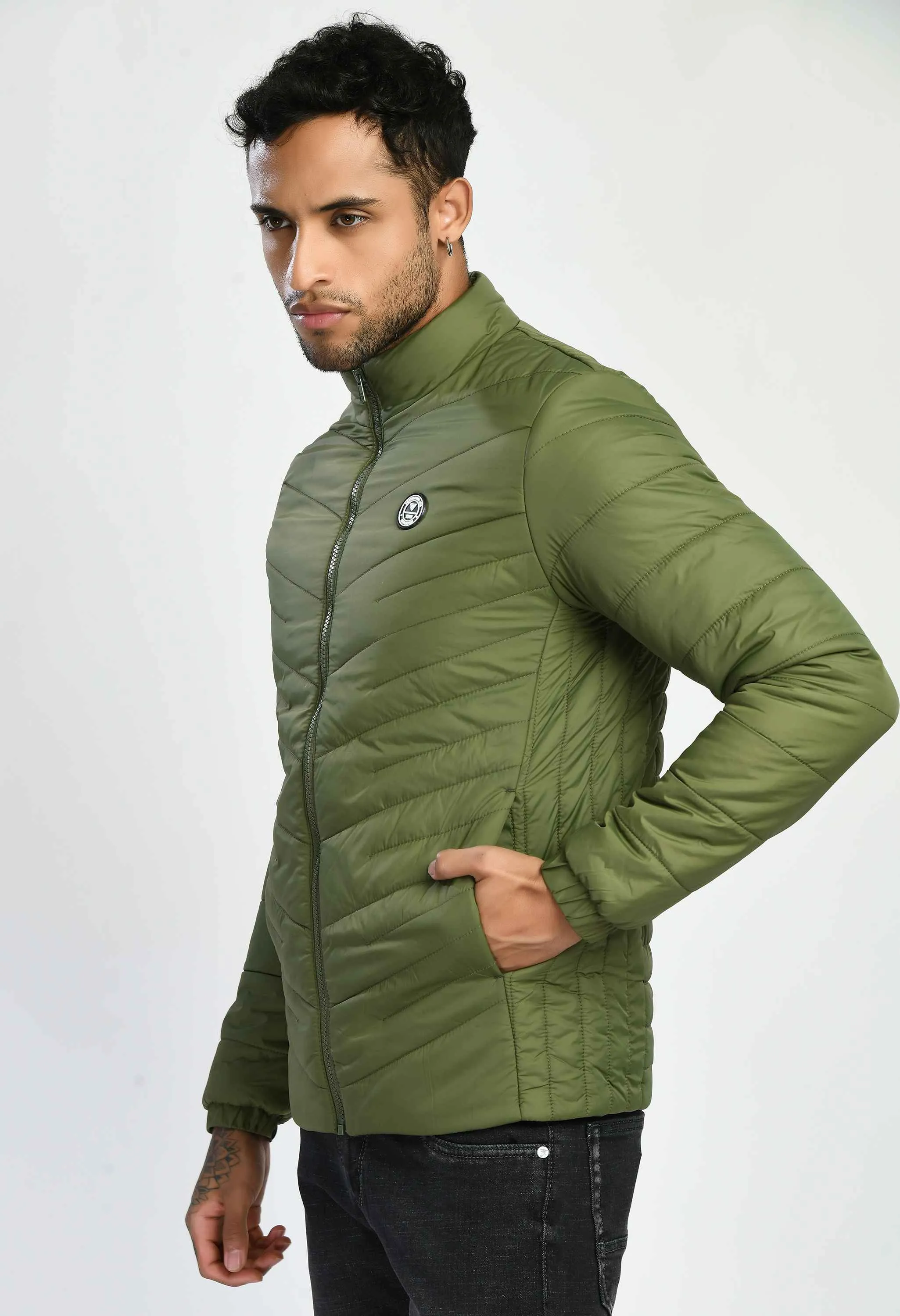 Light Olive Quilted Bomber Jacket