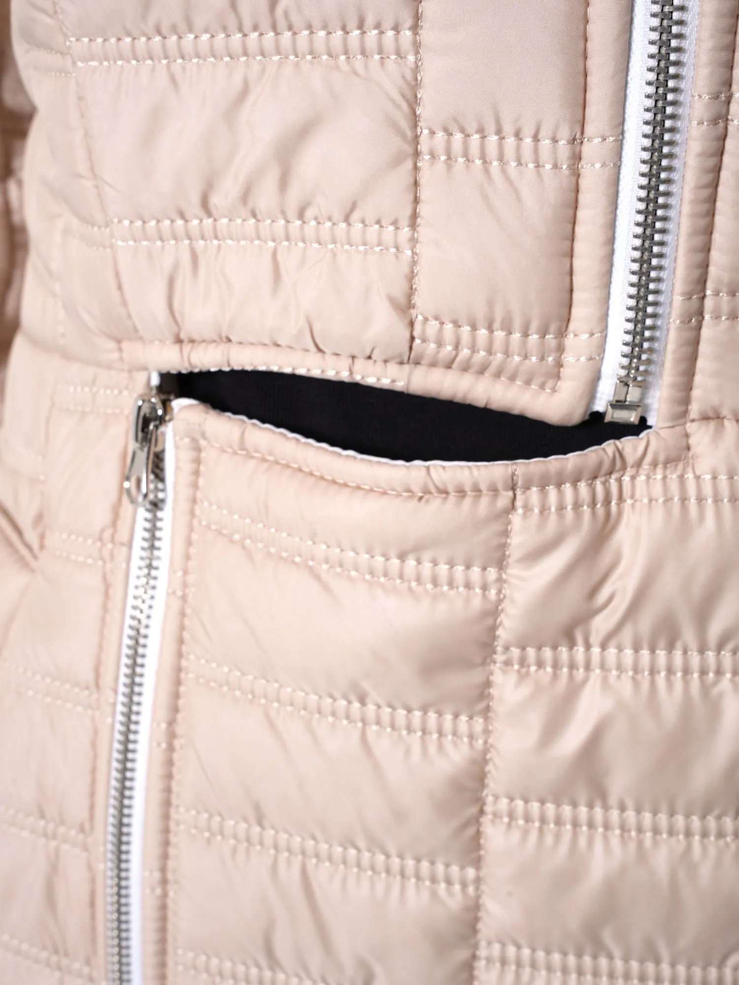 Long Quilted Coat In Beige