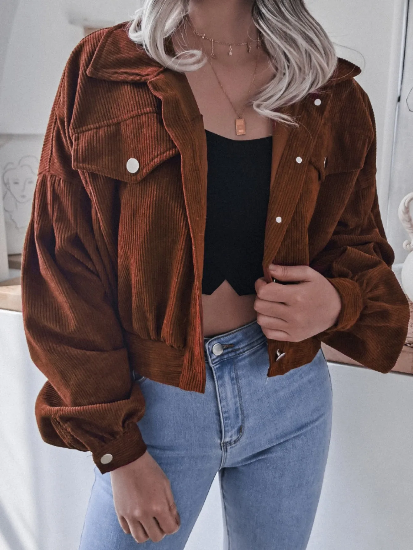 Long-sleeved Corduroy Single-breasted Jacket