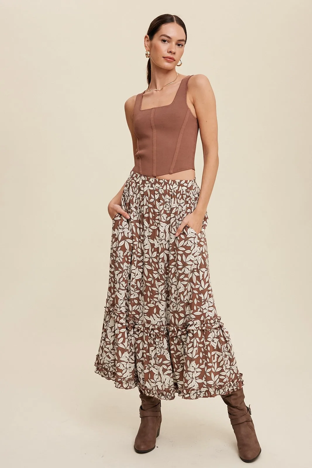 Longoria Leaf Print Maxi Skirt