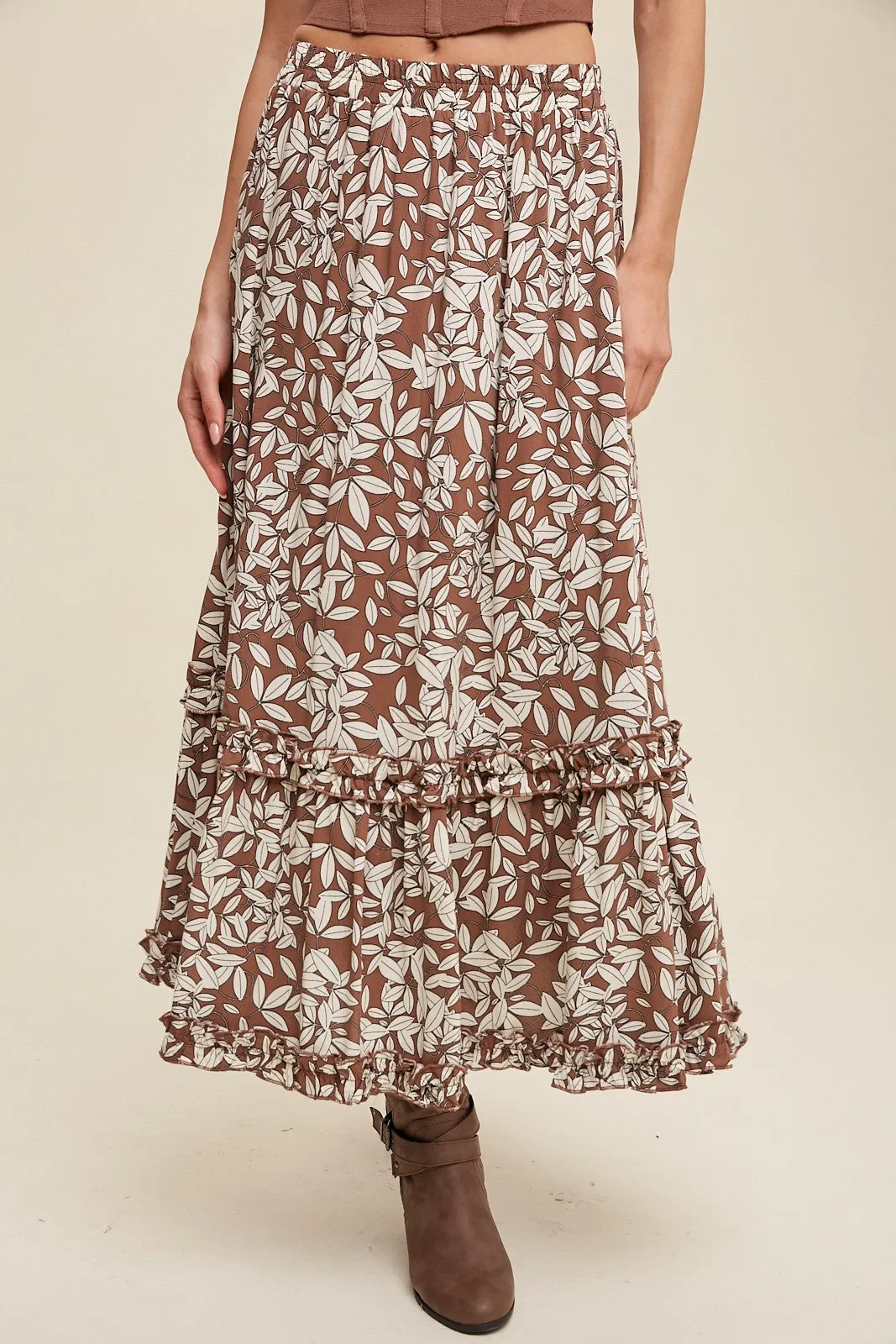 Longoria Leaf Print Maxi Skirt