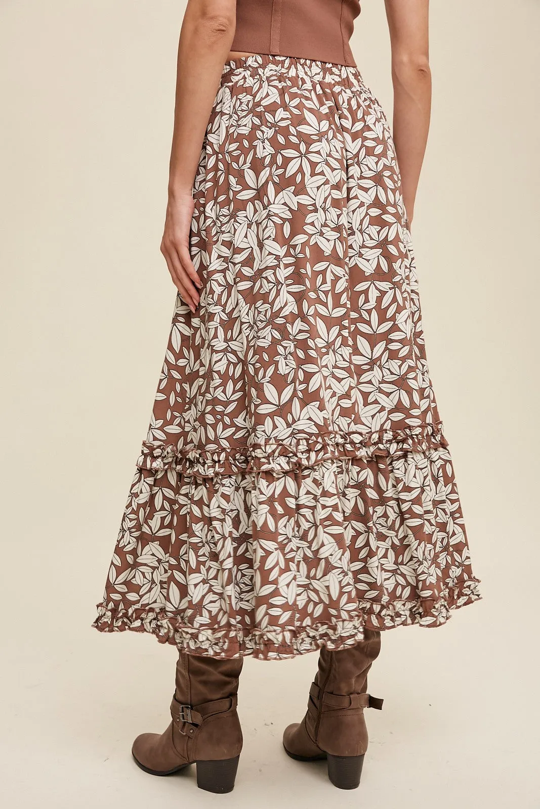 Longoria Leaf Print Maxi Skirt