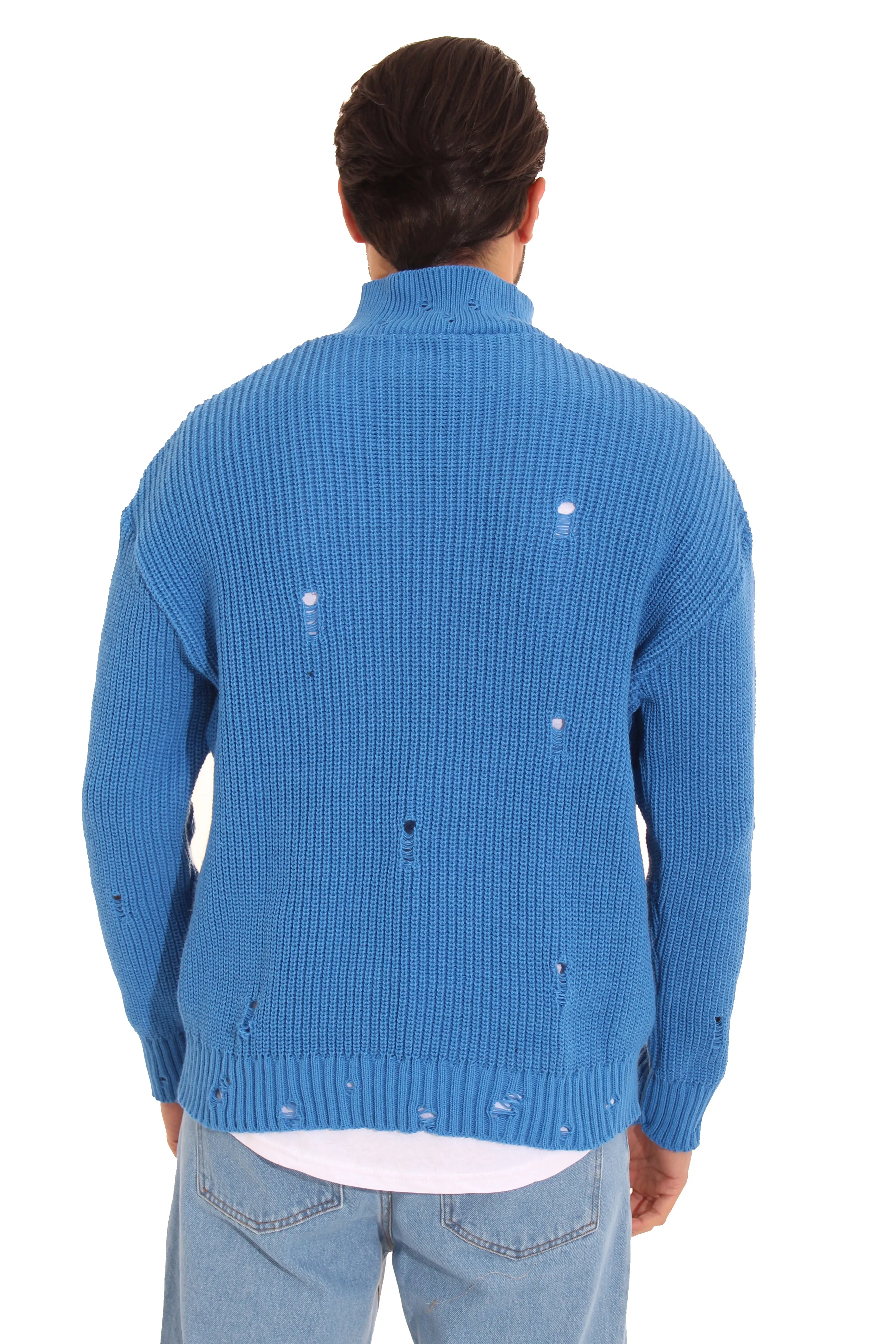 Maglione Uomo Pullover Mezzo Collo Con Abrasioni Art. Mg78