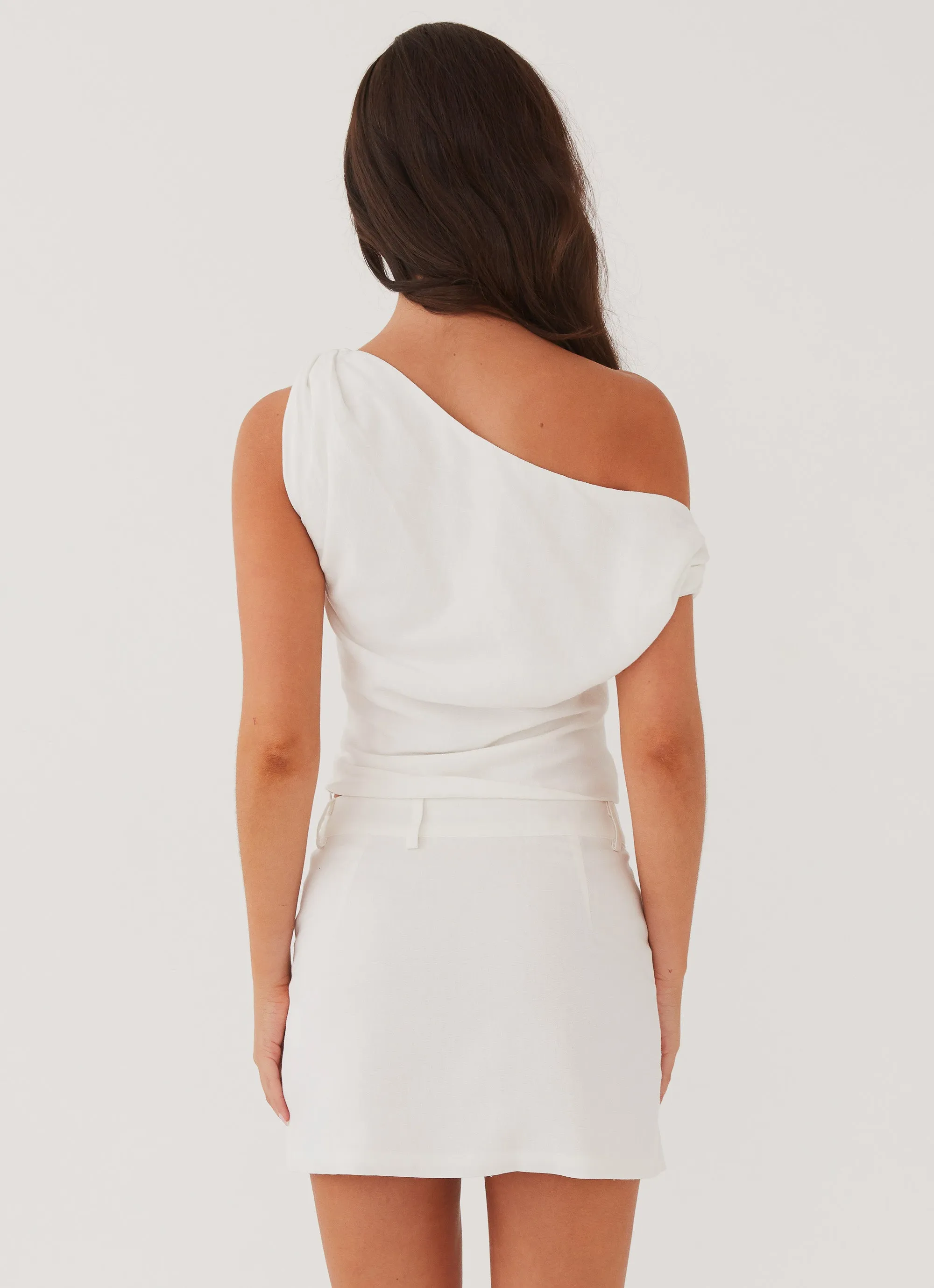 Marissa Linen One Shoulder Top - White