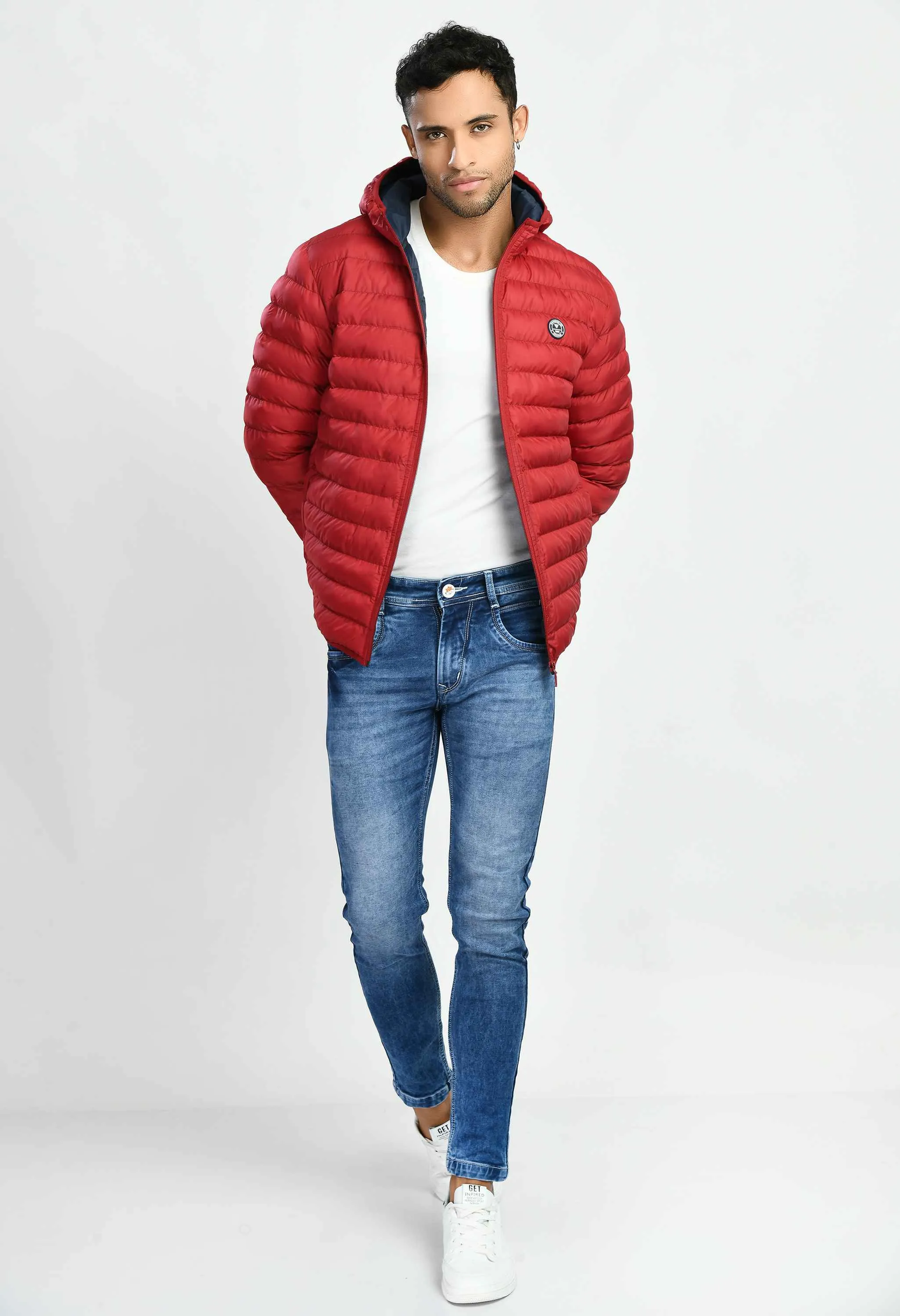 Maroon Dobby Quilted Bomber Jacket