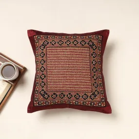 Maroon - Kutch Neran Hand Embroidery Silk Cushion Cover (16 x 16 in)