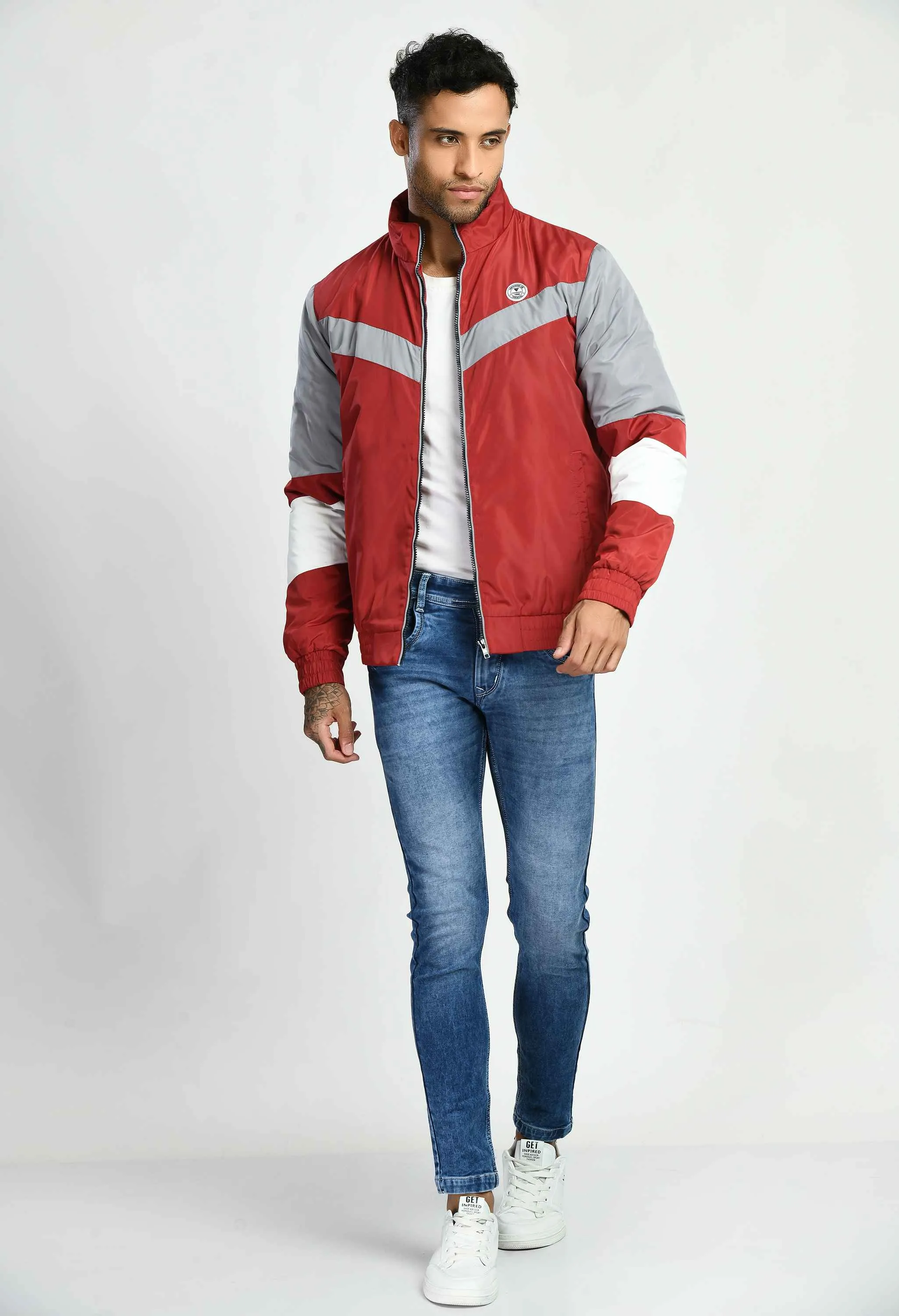 Maroon Quilted Bomber Jacket