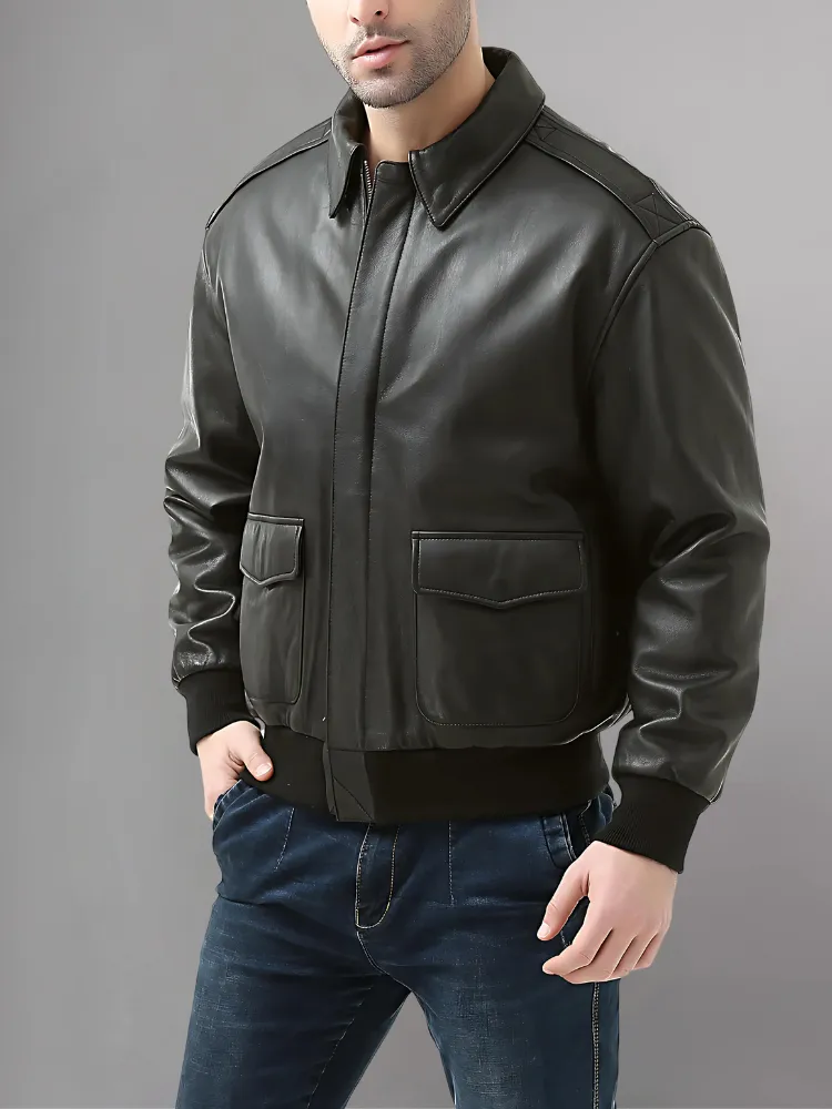 Men’s A-2 Flight Black Leather Jacket