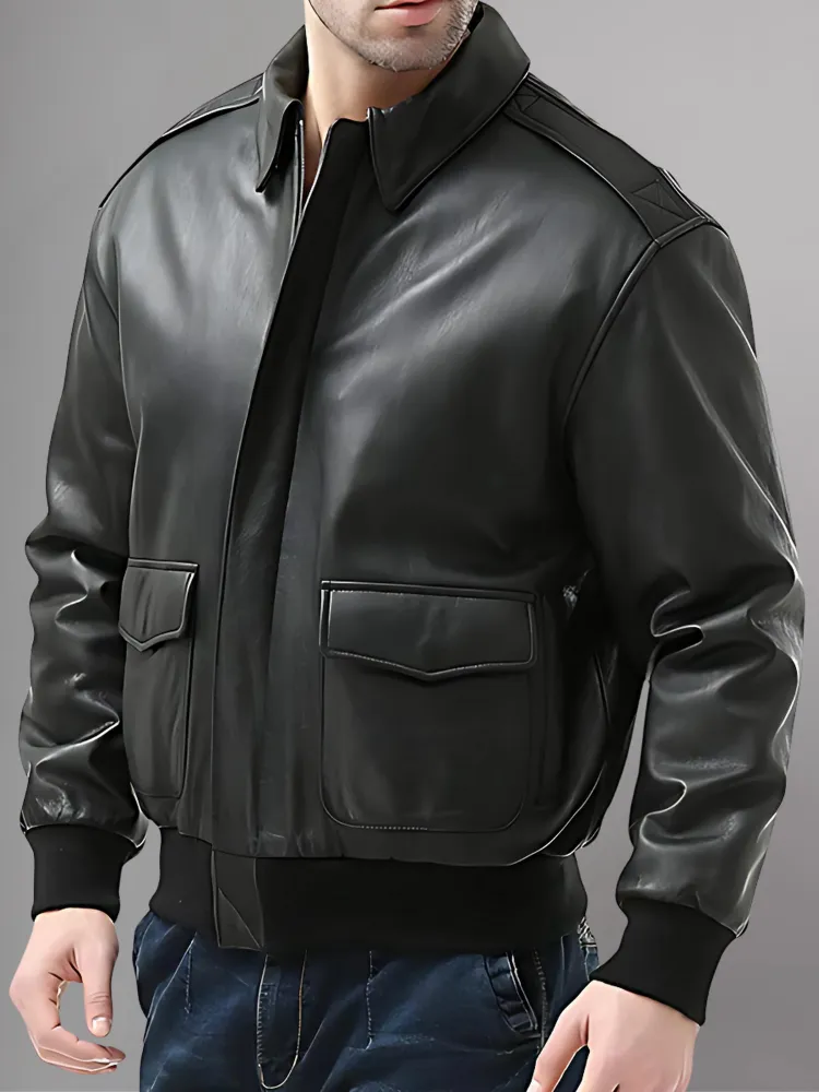 Men’s A-2 Flight Black Leather Jacket