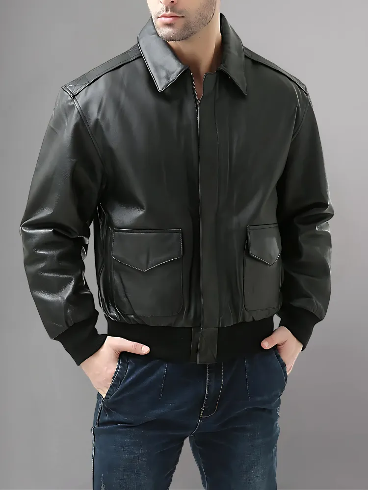 Men’s A-2 Flight Black Leather Jacket