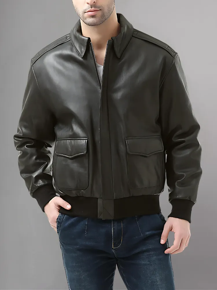 Men’s A-2 Flight Black Leather Jacket