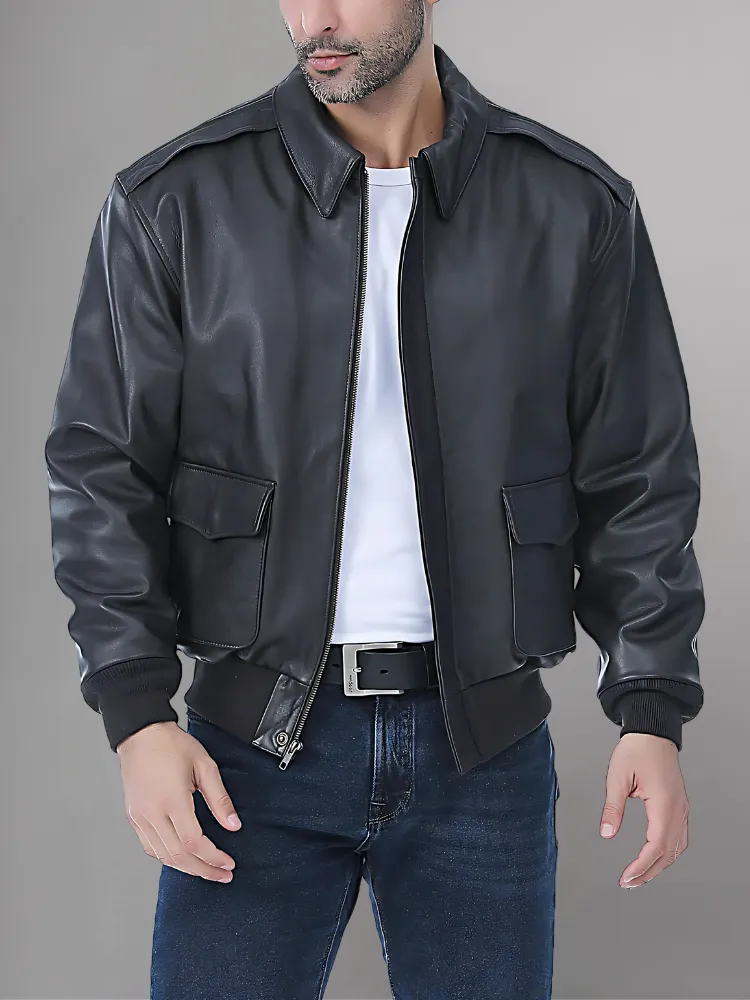 Men’s A-2 Flight Black Leather Jacket