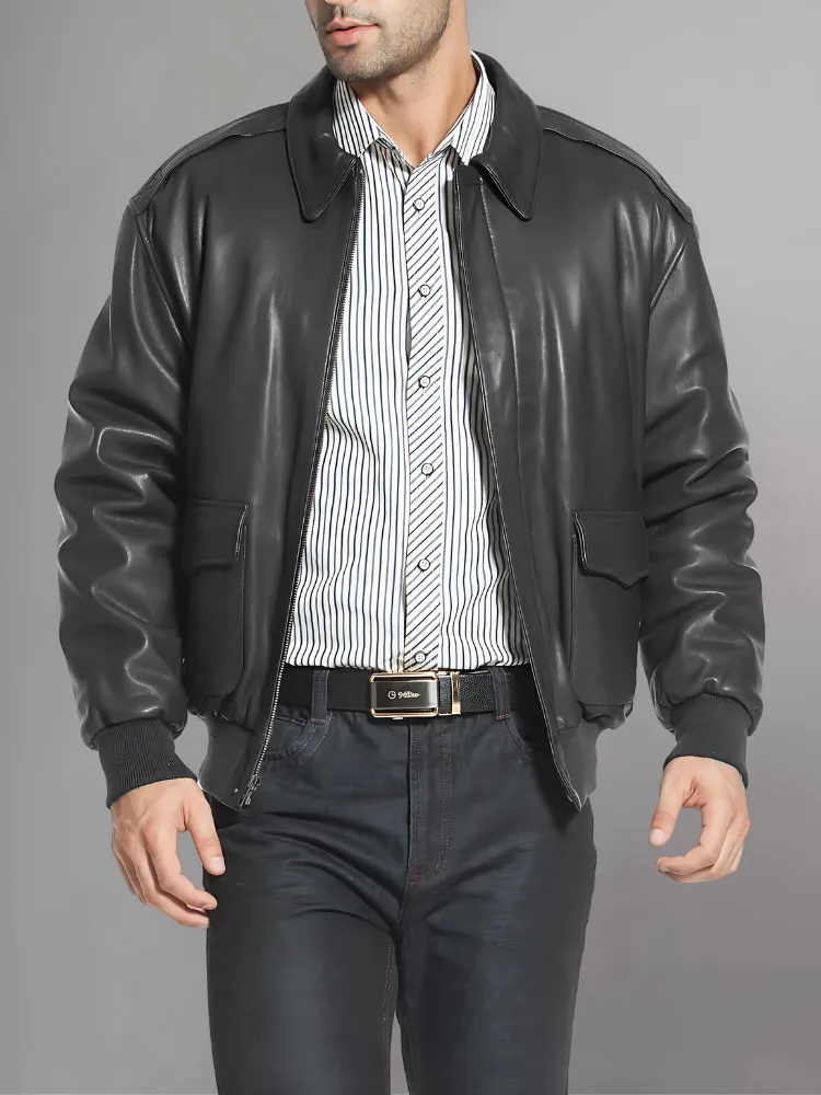 Men’s A-2 Flight Black Leather Jacket