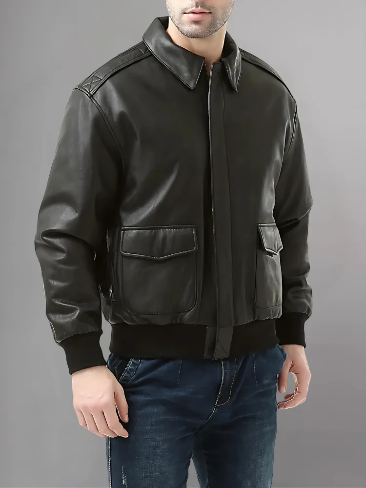 Men’s A-2 Flight Black Leather Jacket