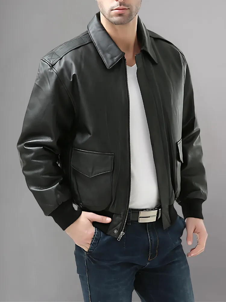 Men’s A-2 Flight Black Leather Jacket