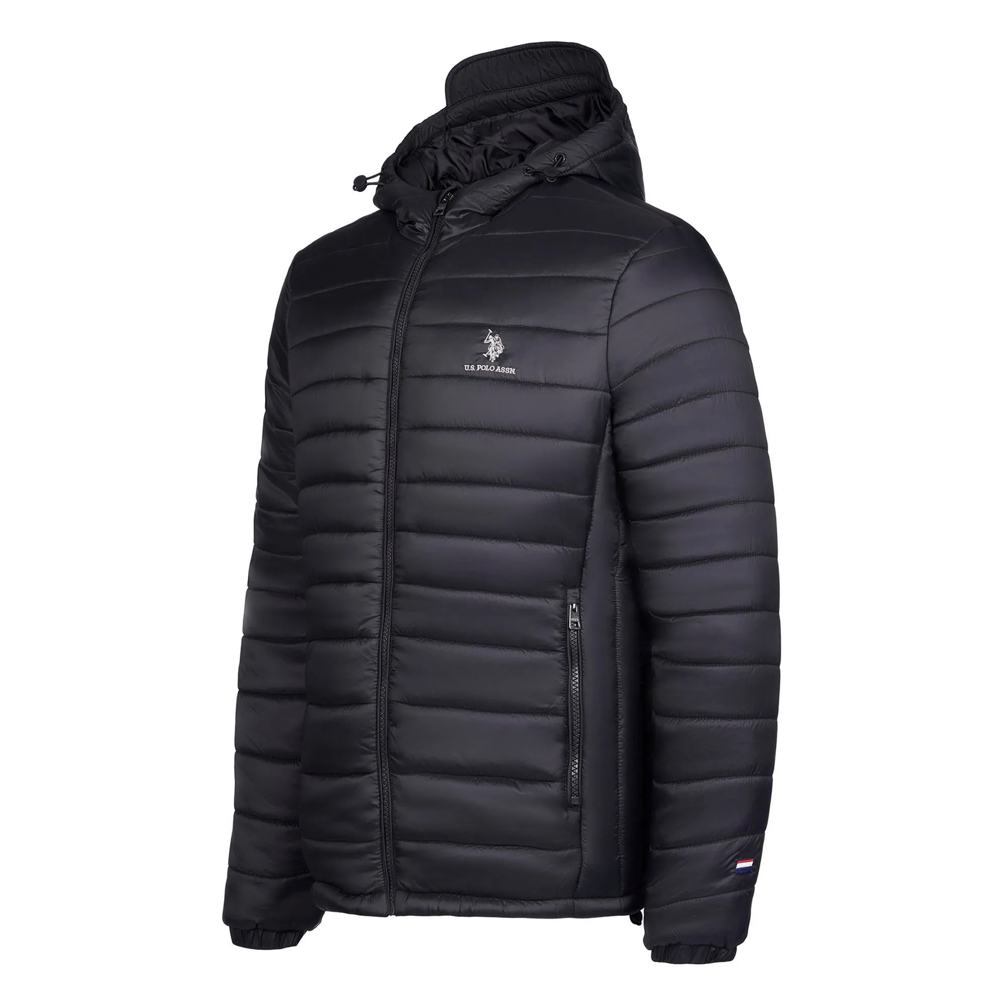 Mens Hooded Quilted Coat in Black Steeple Grey DHM