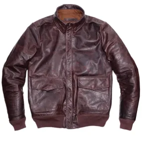 Men's Leather Jacket A2 Aviator Bomber Military Uniform Horsehide Brown