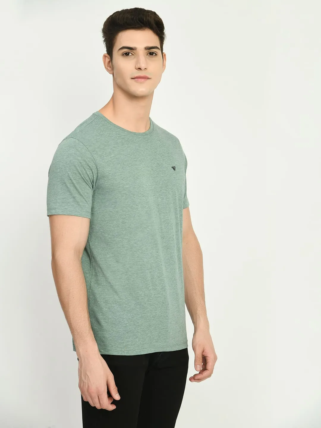 Men's Olive Solid Crew Neck T-Shirt