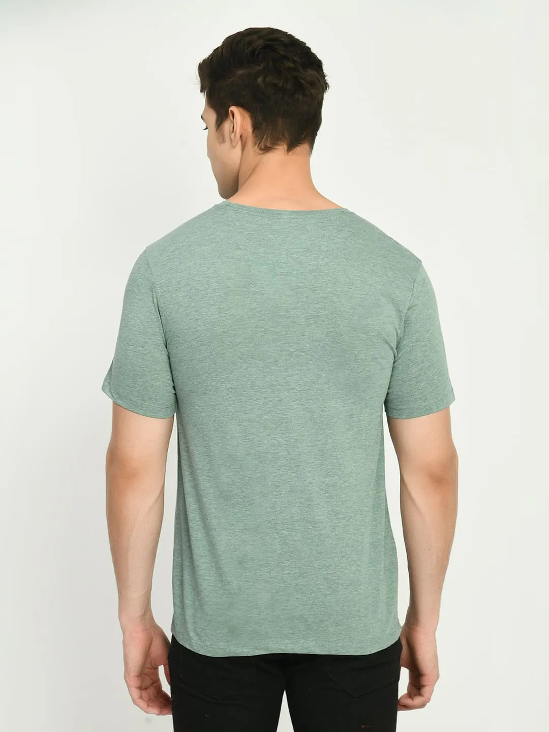 Men's Olive Solid Crew Neck T-Shirt