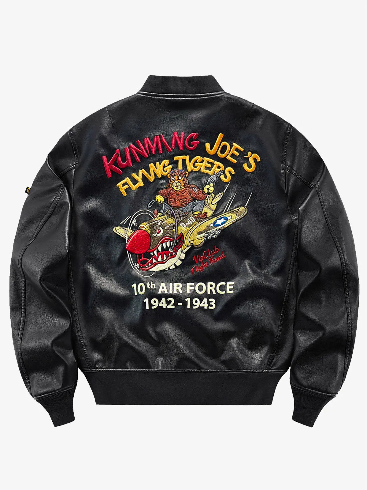 Men’s Retro Flying Tigers PU Leather Bomber Jacket