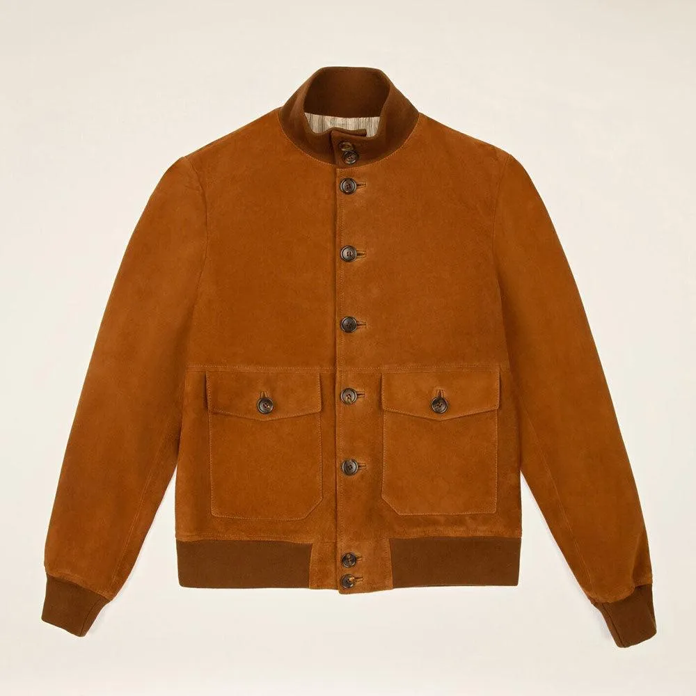 Men's Soft Brown Suede Leather Bomber Jacket