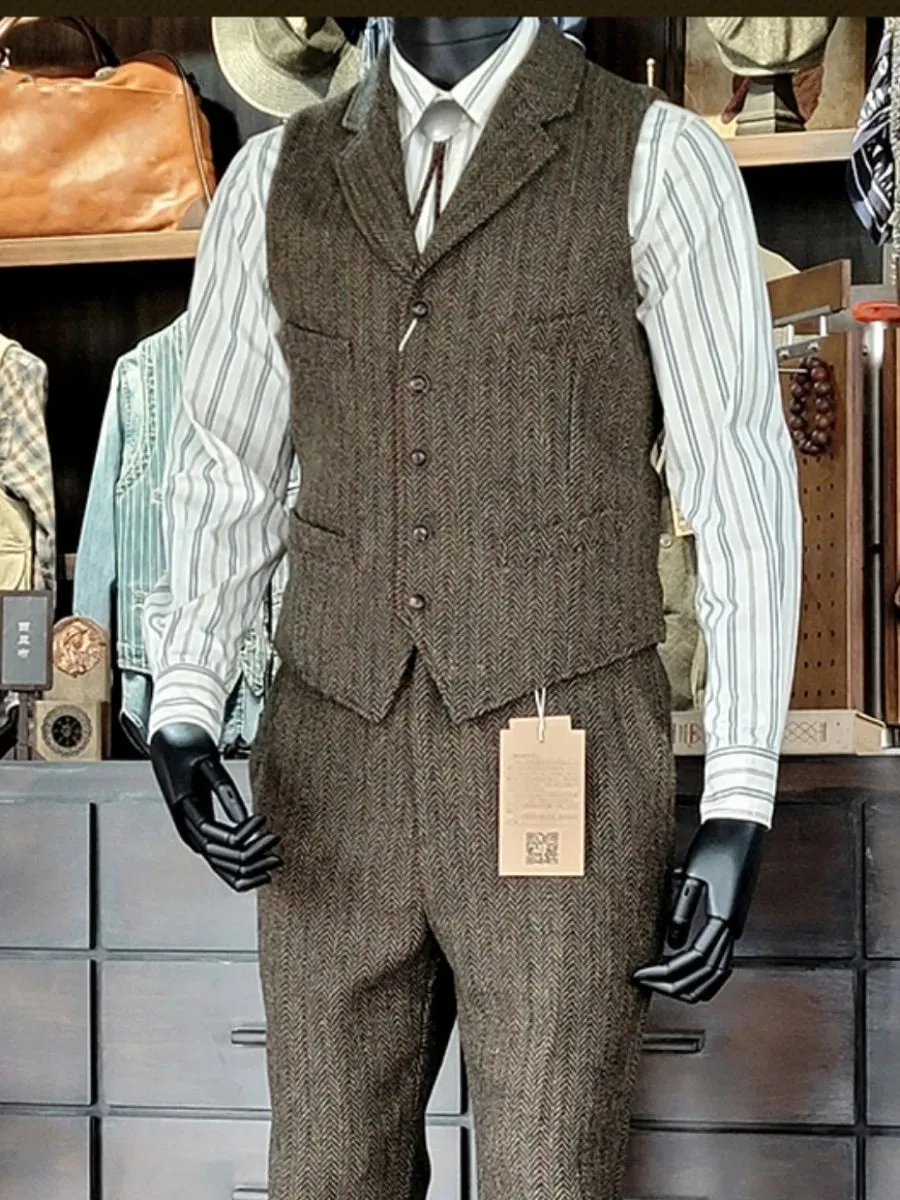 Men's Tweed Wool Slim Fit Business Casual Waistcoat - Vintage Gilet